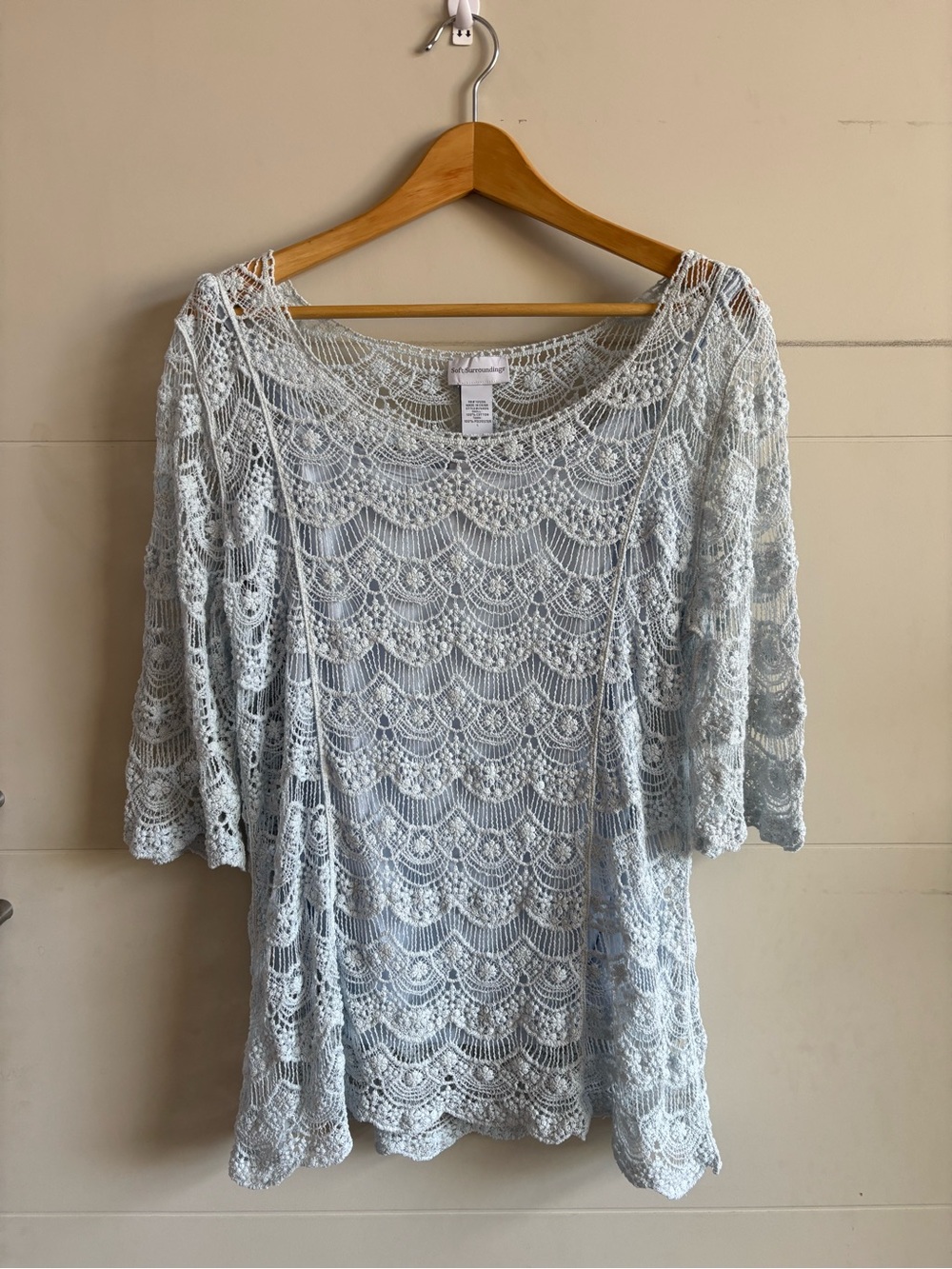 Soft Surroundings Light Blue Crochet Lace Knit Tunic Top & Tank